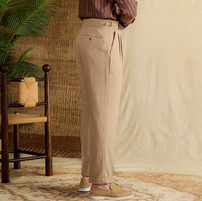 Monaco Double Pleat Linen Trousers