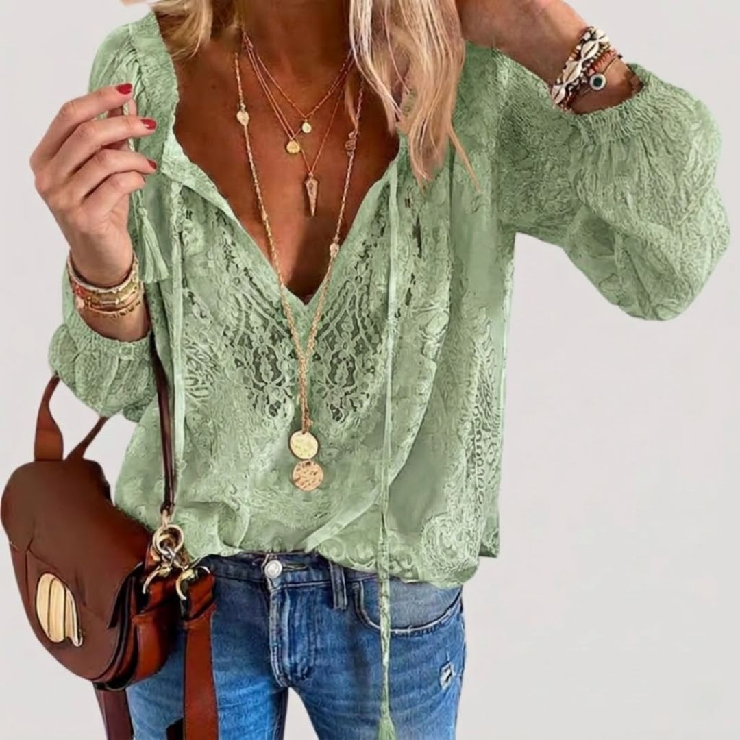 Women’s Elegant Long Sleeve Lace Sheer Blouse