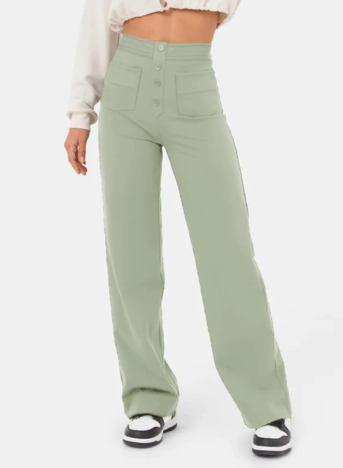 Inès - Elegant high-waisted wide-leg trousers with buttons
