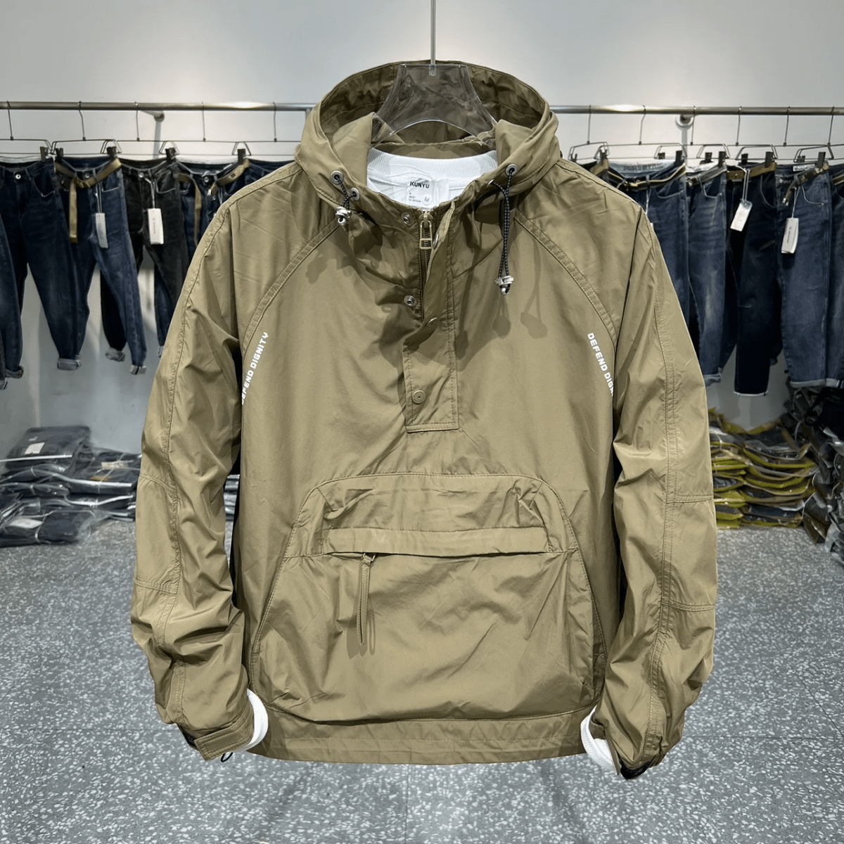 Work Jacket with Hood and Half-Zip