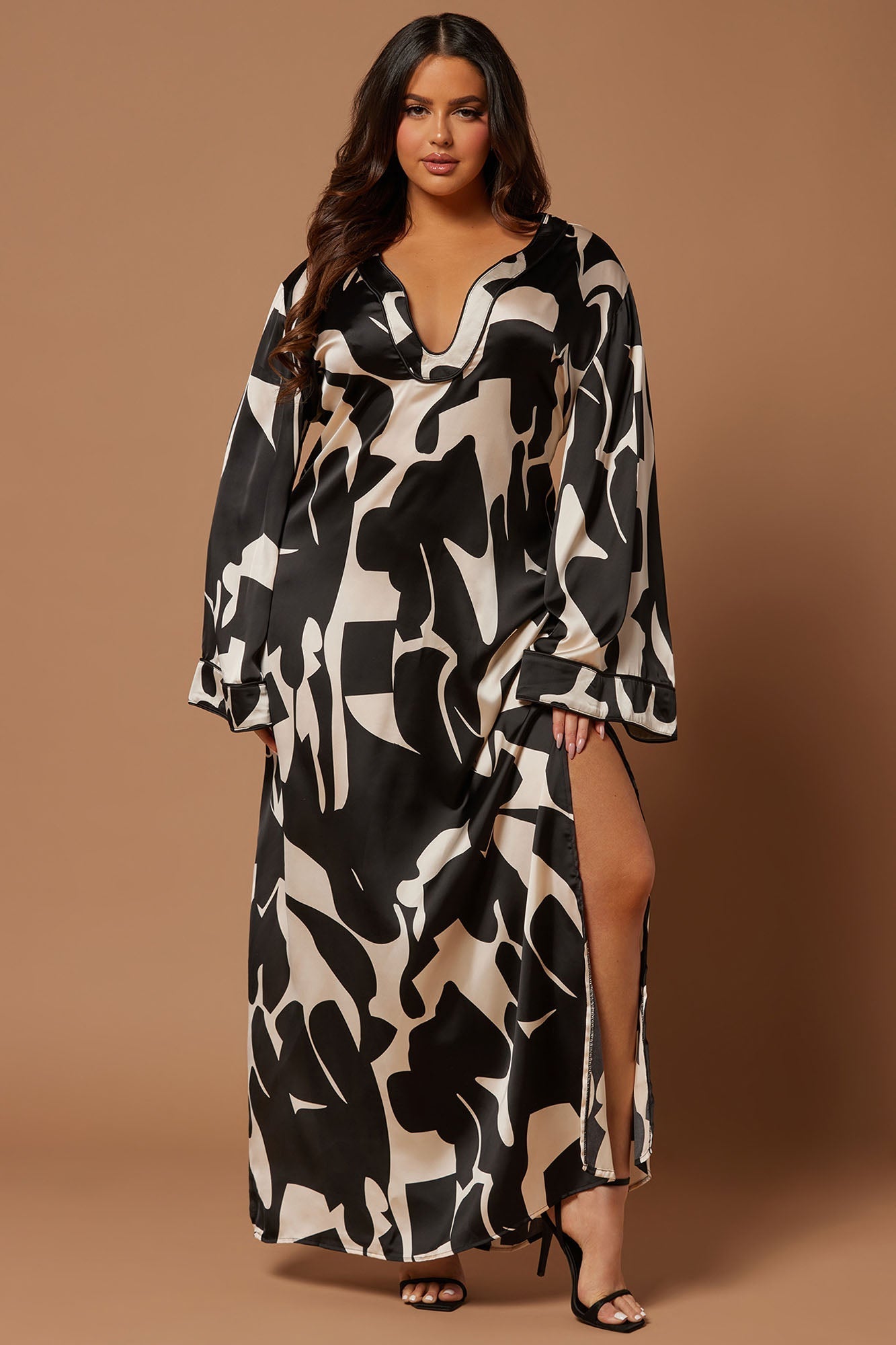 Maxi Kaftan Satin Dress from Seoul - Black/Combo