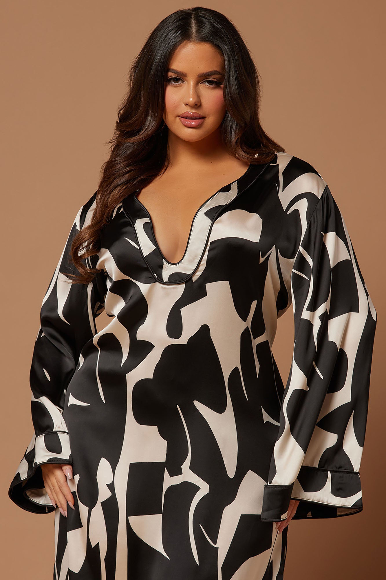 Maxi Kaftan Satin Dress from Seoul - Black/Combo