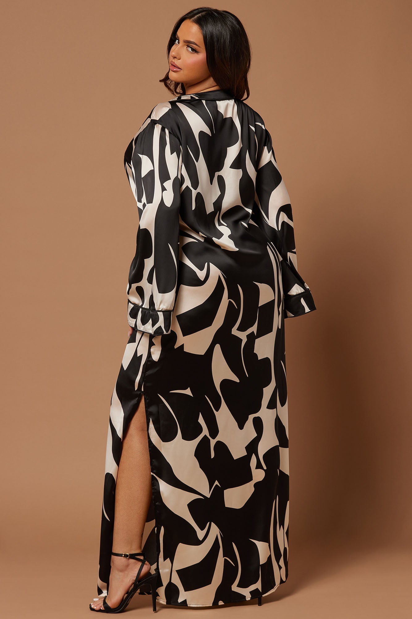 Maxi Kaftan Satin Dress from Seoul - Black/Combo