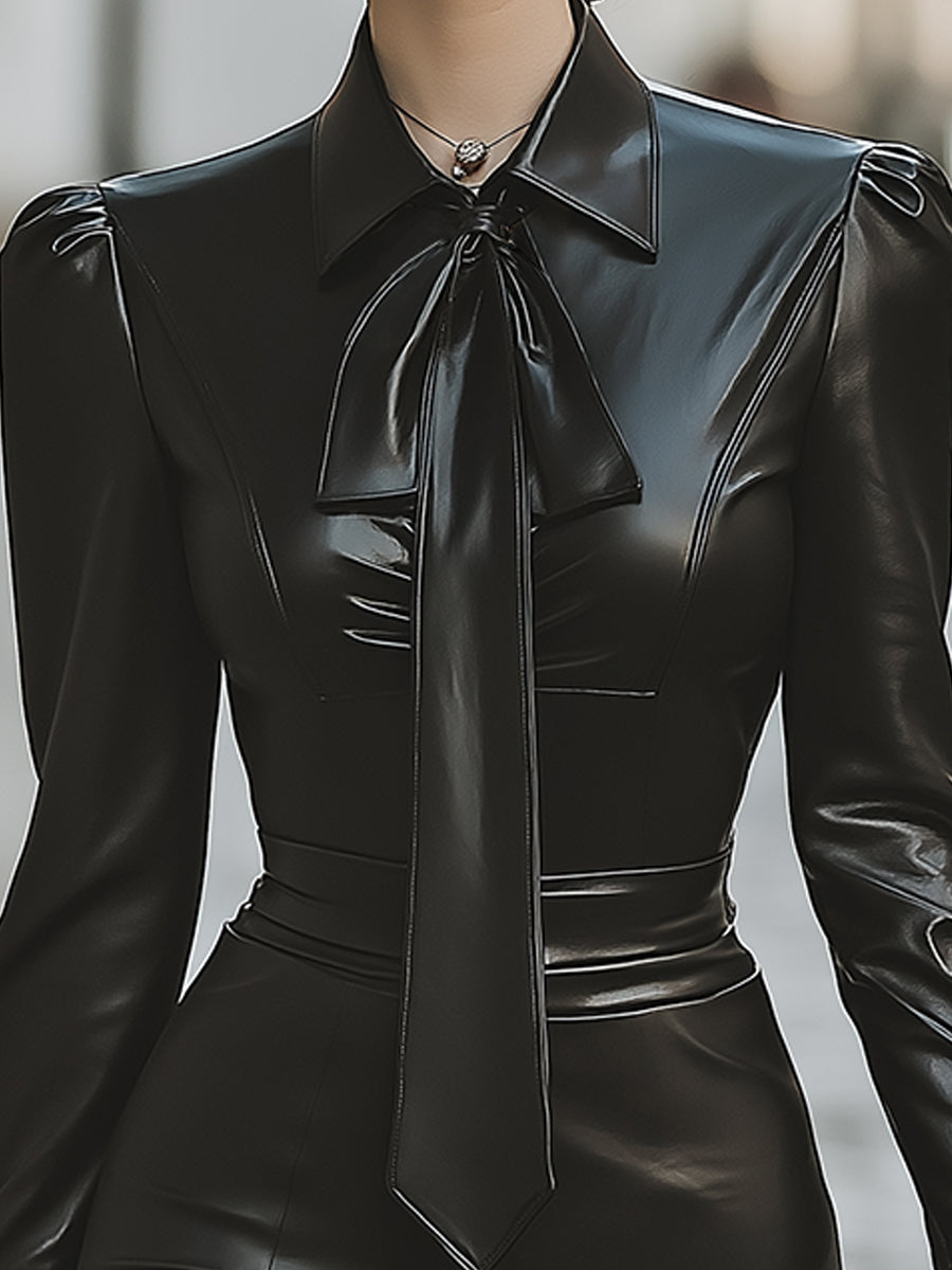Lola - Sculpted Black Faux Leather Pencil Dress