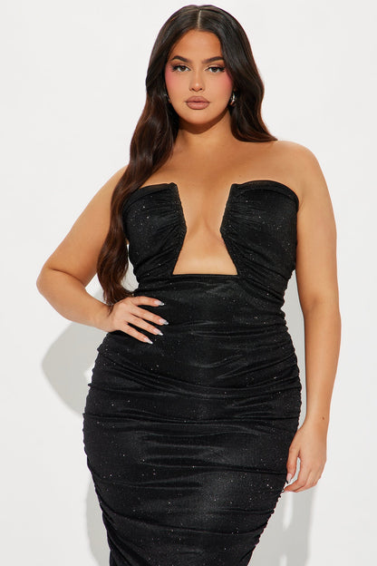 Gathered Midi Dress - Black