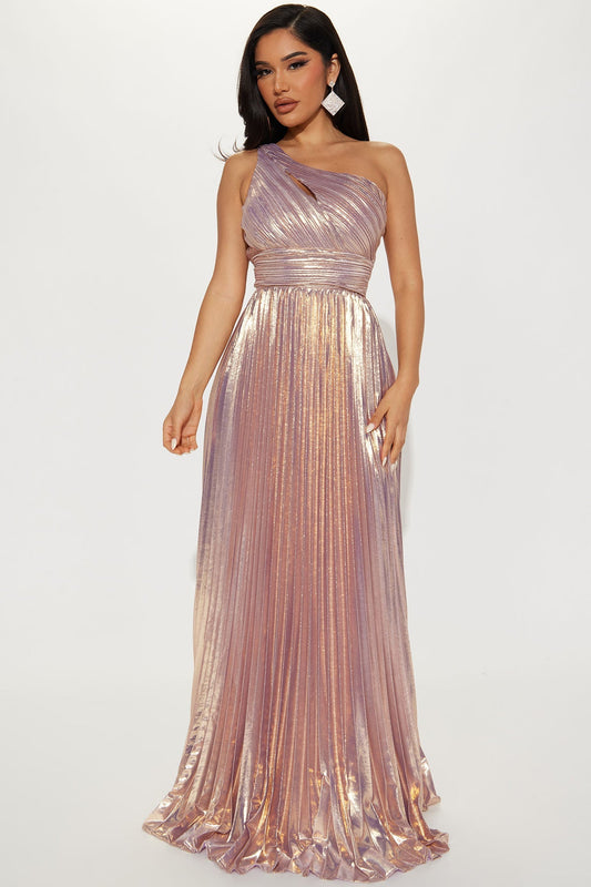 Serena Metallic Pleated Maxi Dress - Lavender