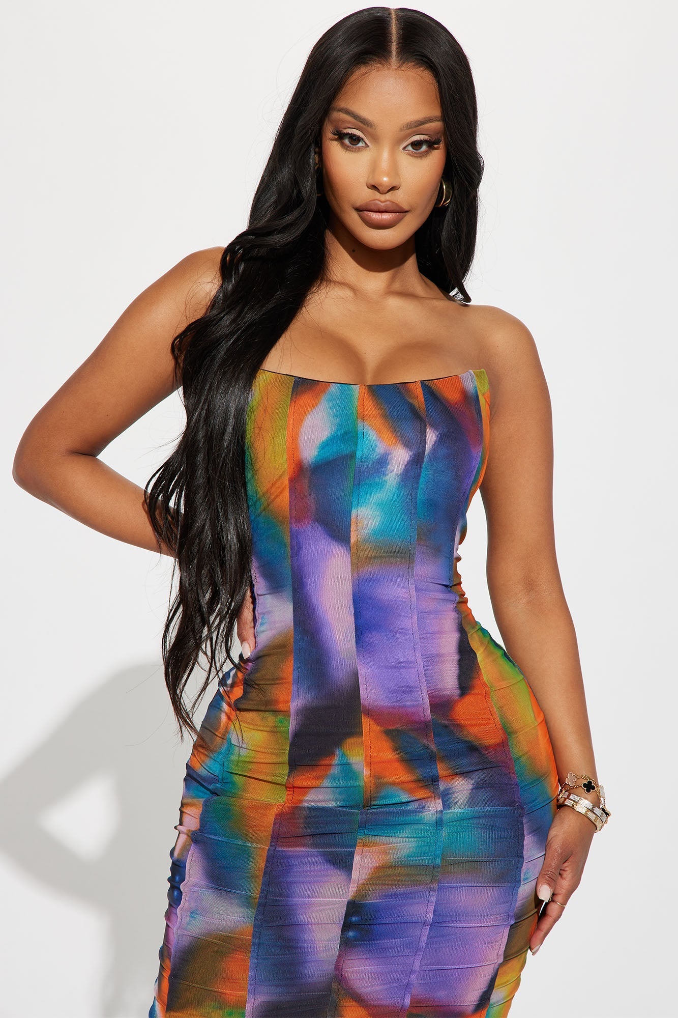 Midi Corset Knit Dress - Orange/Combo