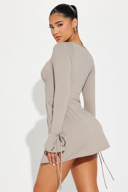 Emilia Long Sleeve Mini Dress - Taupe