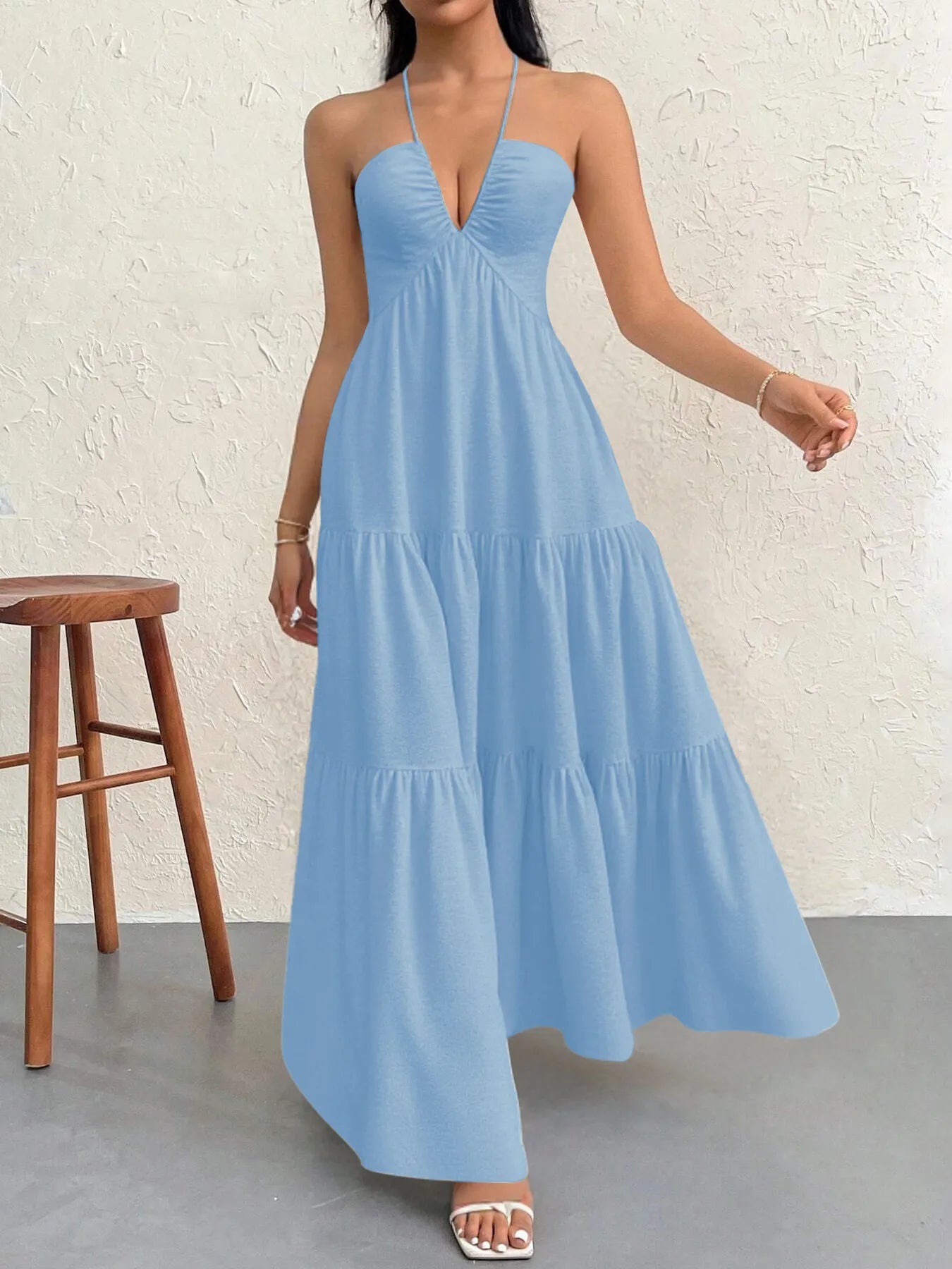 Halter Neck Tiered Maxi Dress