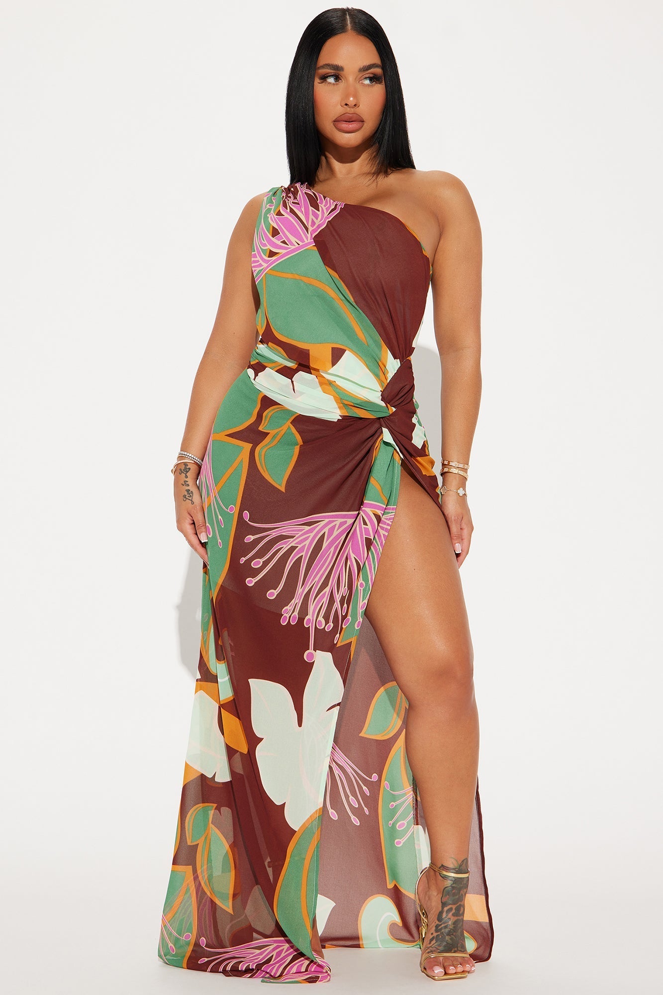 Tropical Maxi Dress - Chocolate/Combo