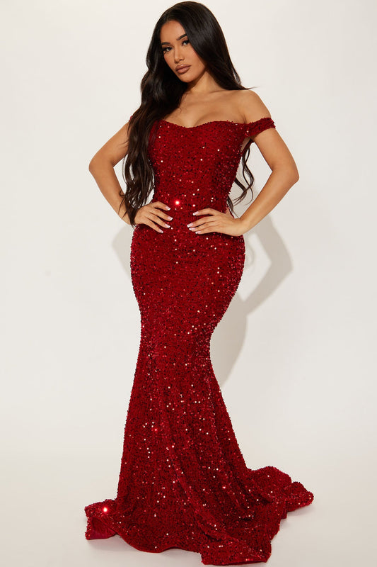 Alora Sequin Maxi Dress - Red