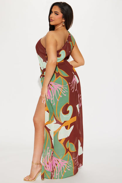 Tropical Maxi Dress - Chocolate/Combo