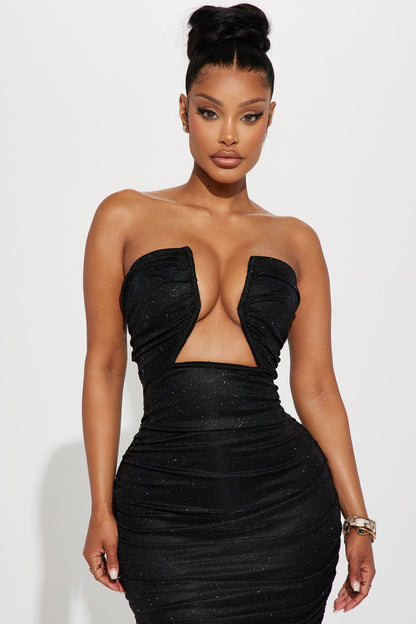 Gathered Midi Dress - Black
