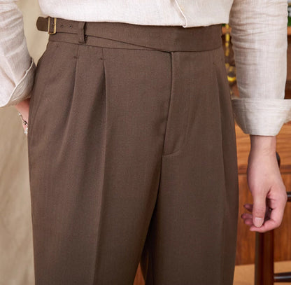 Straight Trousers with Double Pleats in Linen Blend St. Maxime