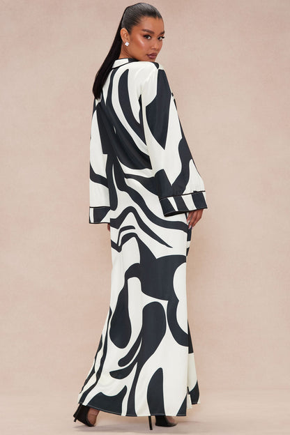 Valentina Satin Maxi Kaftan Dress - Black/White