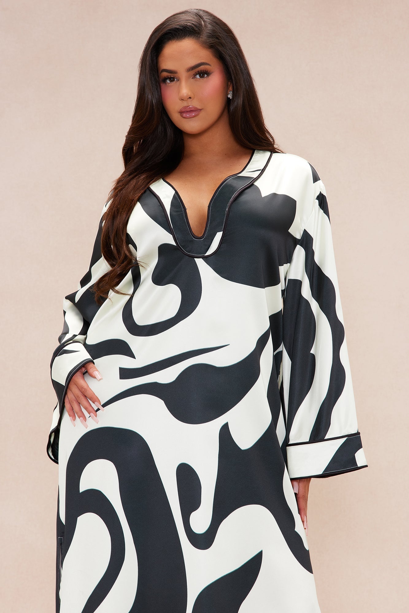 Valentina Satin Maxi Kaftan Dress - Black/White