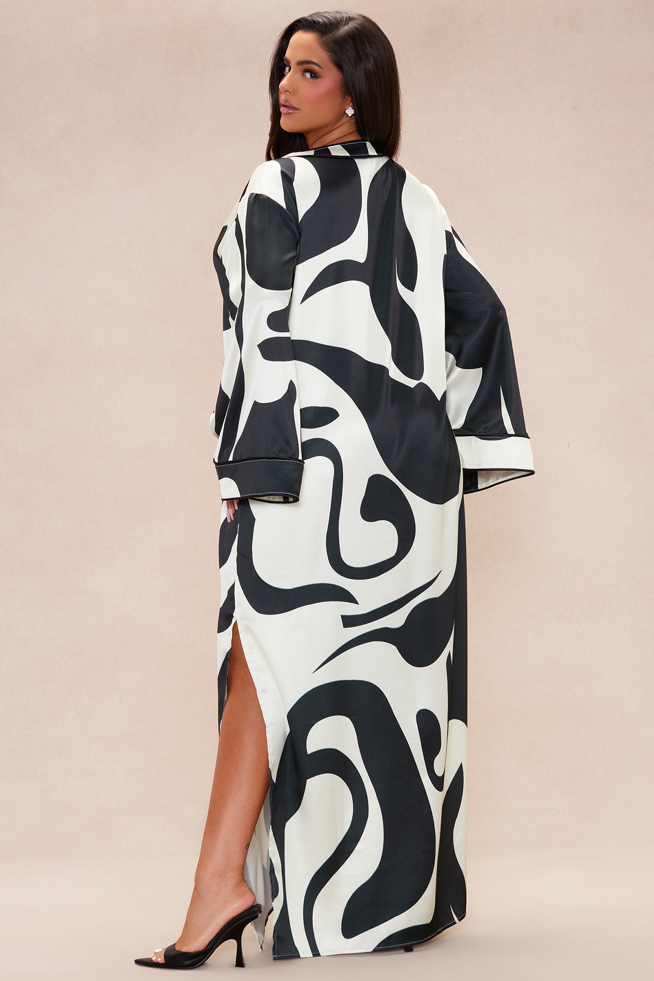 Valentina Satin Maxi Kaftan Dress - Black/White