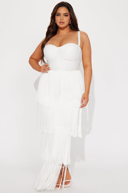 Faye Fringe Bandage Maxi Dress - White