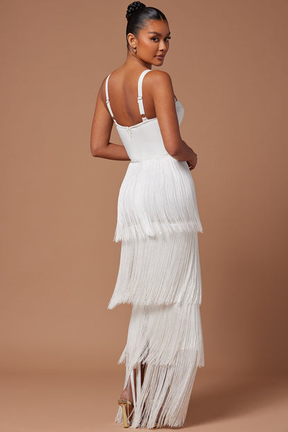 Faye Fringe Bandage Maxi Dress - White