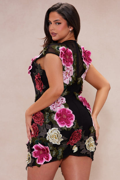 Embroidered Tulle Mini Dress - Black/Combo