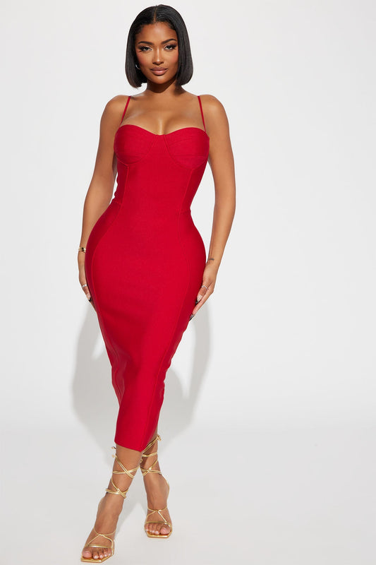 Becky Midi Bandage Dress - Red