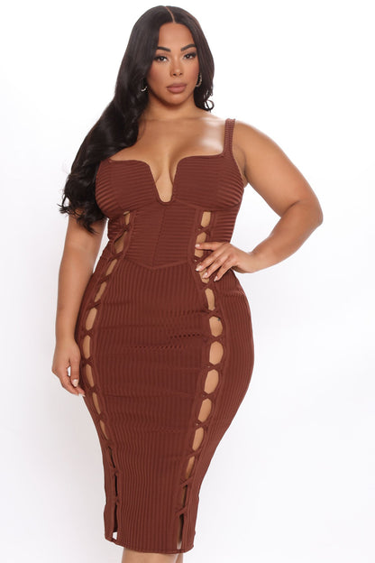 Midi Bandage Dress No Cuts Given - Brown