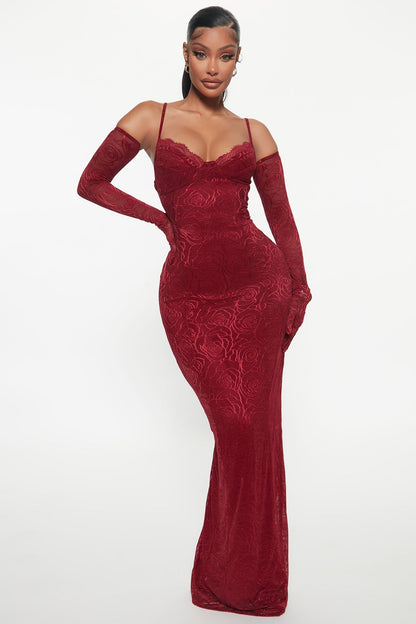 Gown Set with Gloves - Burgundy