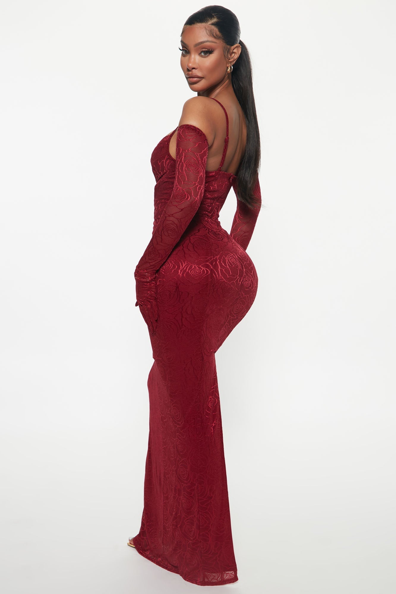 Gown Set with Gloves - Burgundy