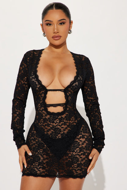 Victoria Lace Mini Dress - Black