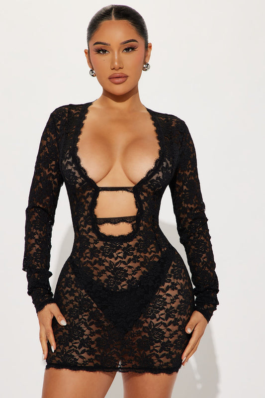 Victoria Lace Mini Dress - Black