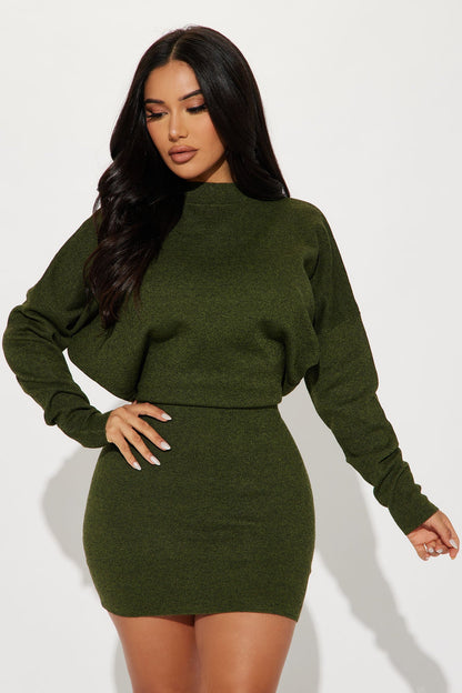 Abby Mini Knit Dress - Olive/combo