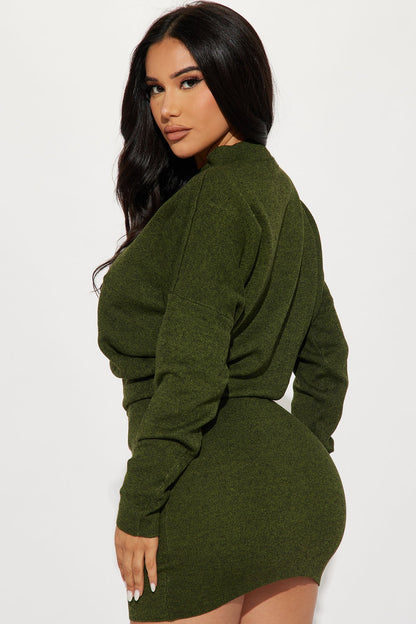 Abby Mini Knit Dress - Olive/combo