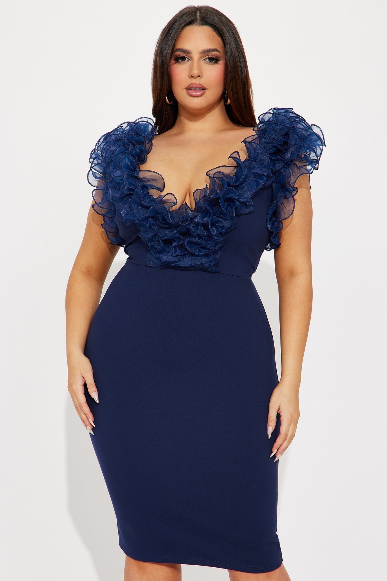 Angelica Midi Flared Dress - Navy