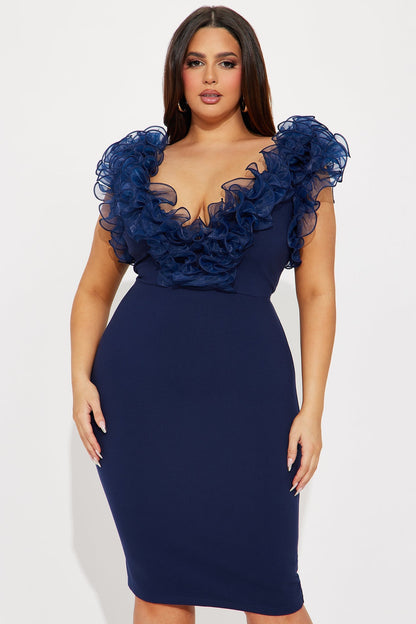 Angelica Midi Flared Dress - Navy