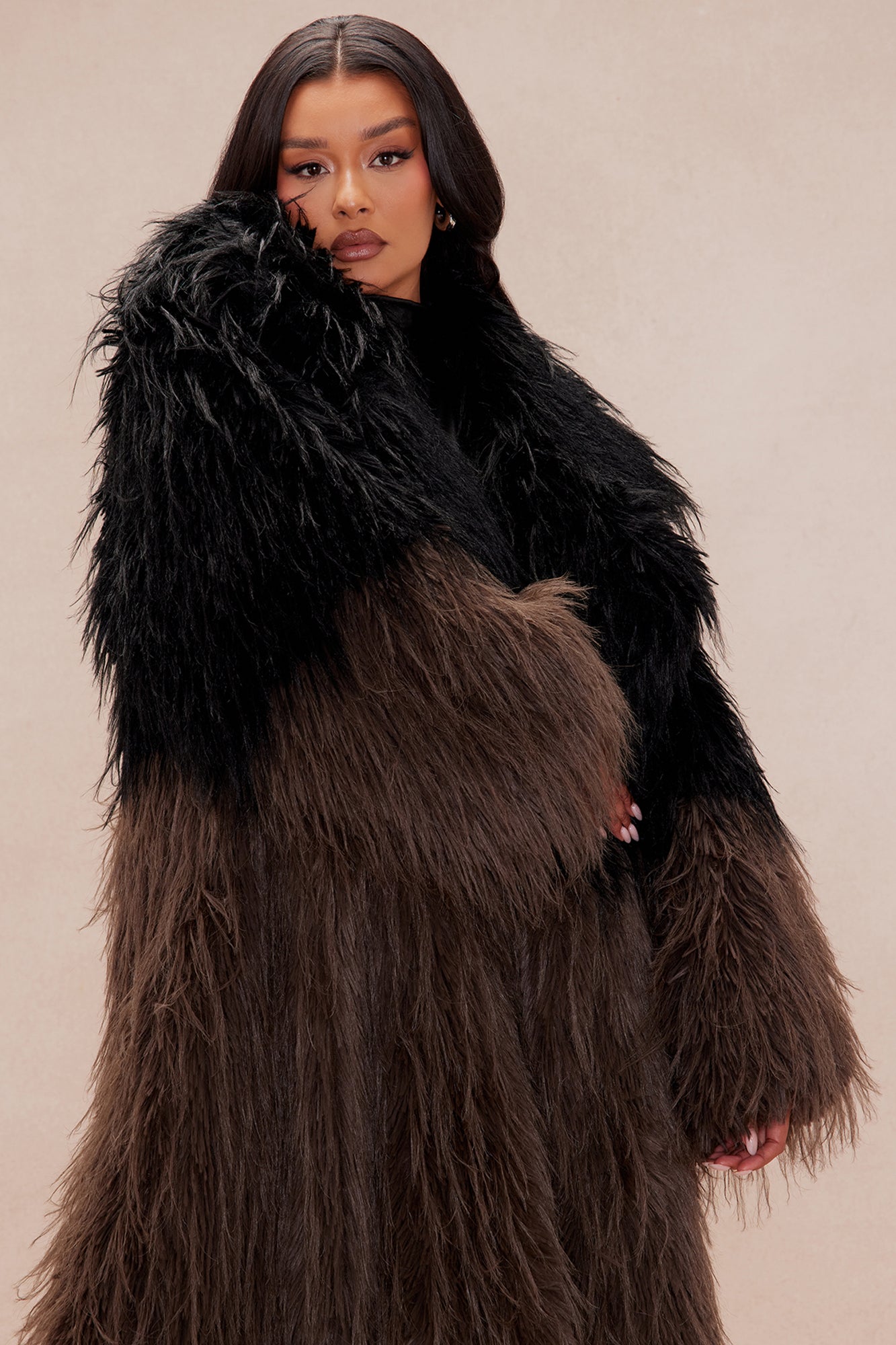 Luxury Faux Fur Coat Aspen - Black/Brown