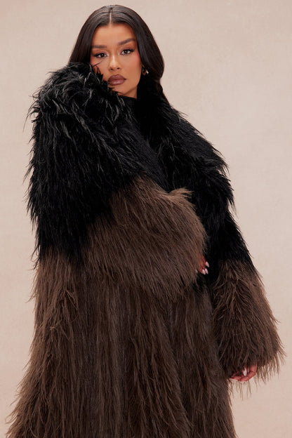 Luxury Faux Fur Coat Aspen - Black/Brown