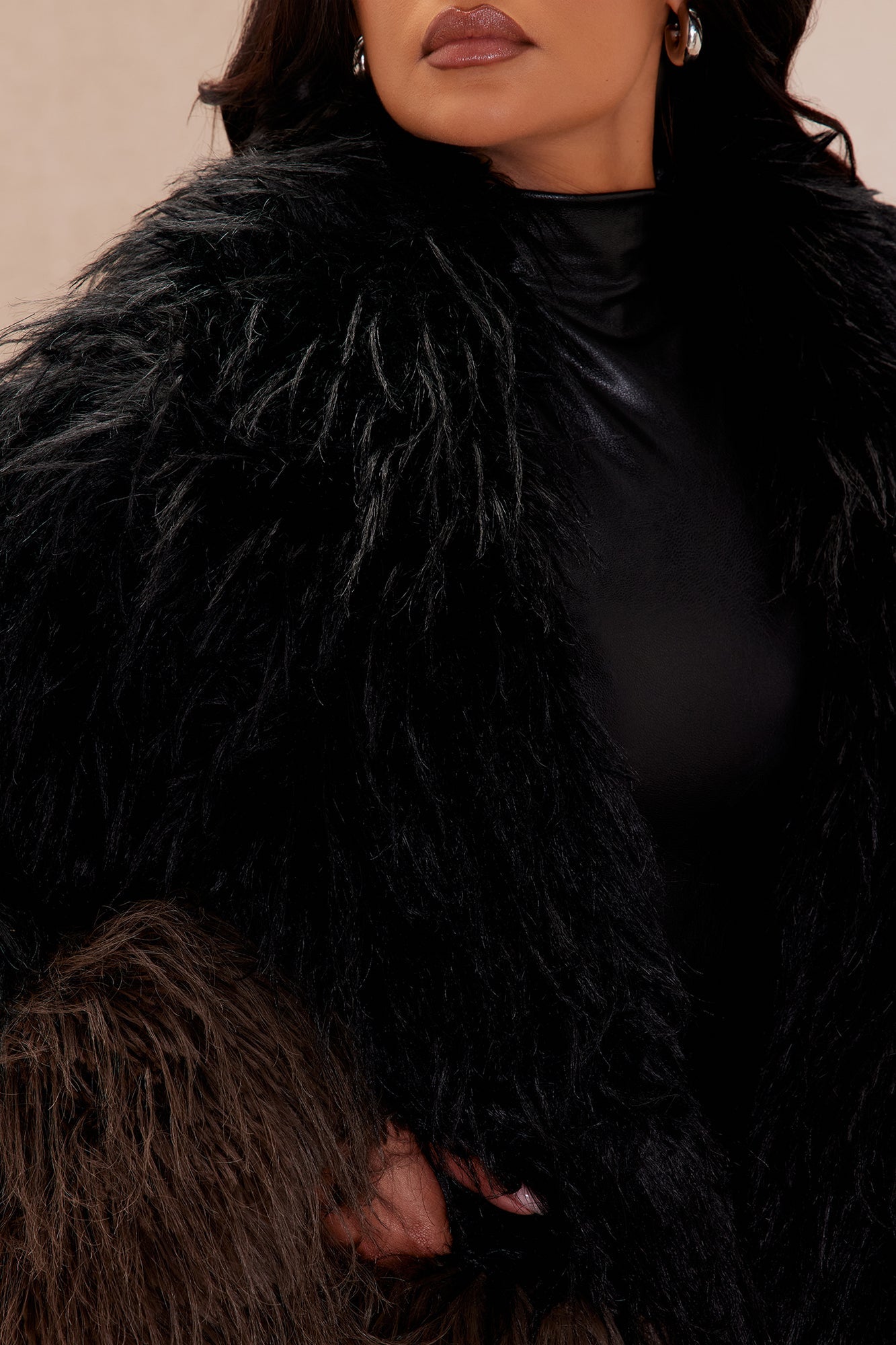 Luxury Faux Fur Coat Aspen - Black/Brown
