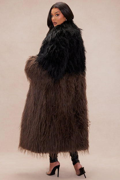 Luxury Faux Fur Coat Aspen - Black/Brown