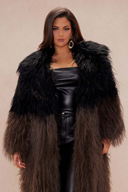 Luxury Faux Fur Coat Aspen - Black/Brown