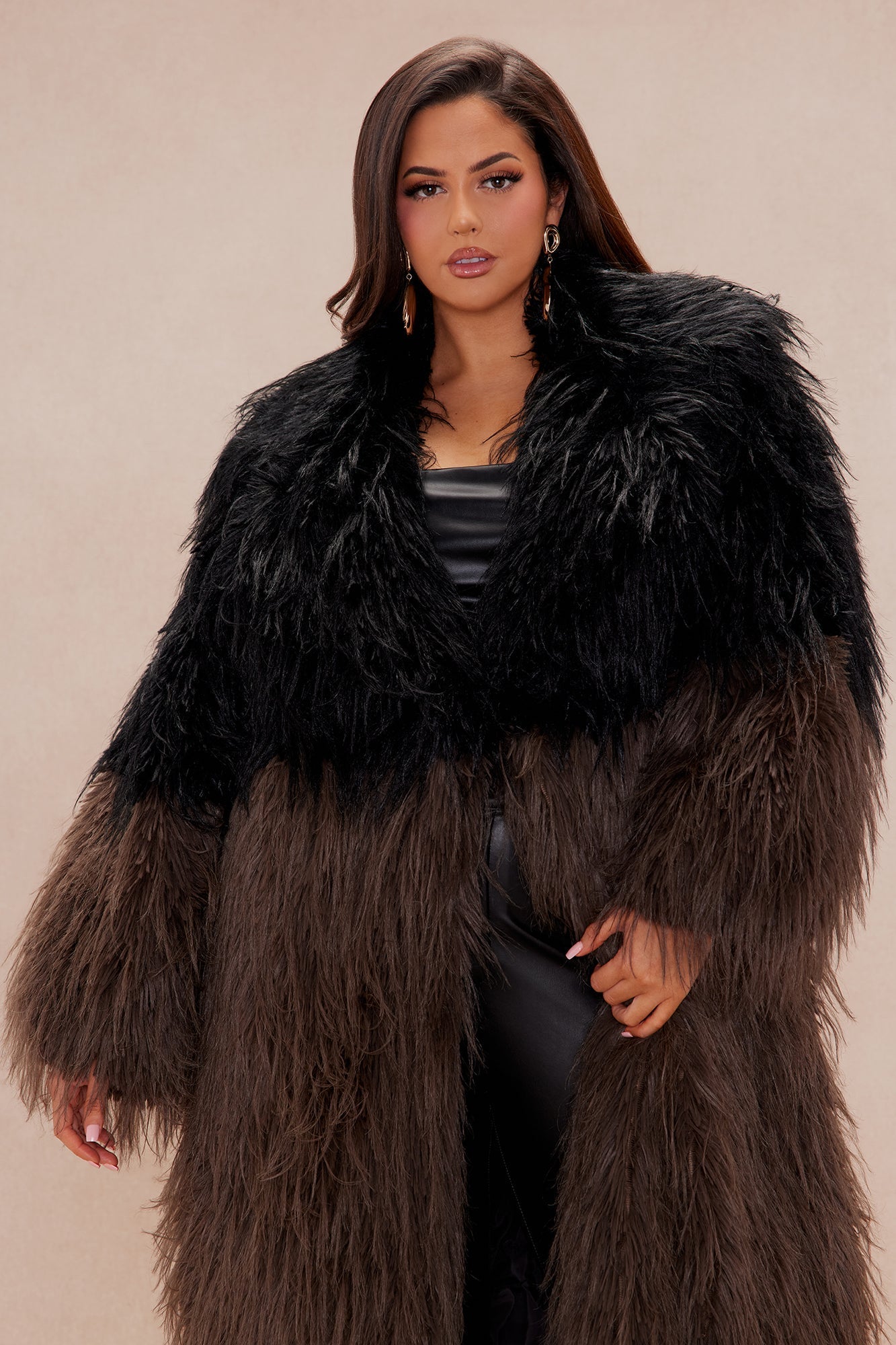 Luxury Faux Fur Coat Aspen - Black/Brown