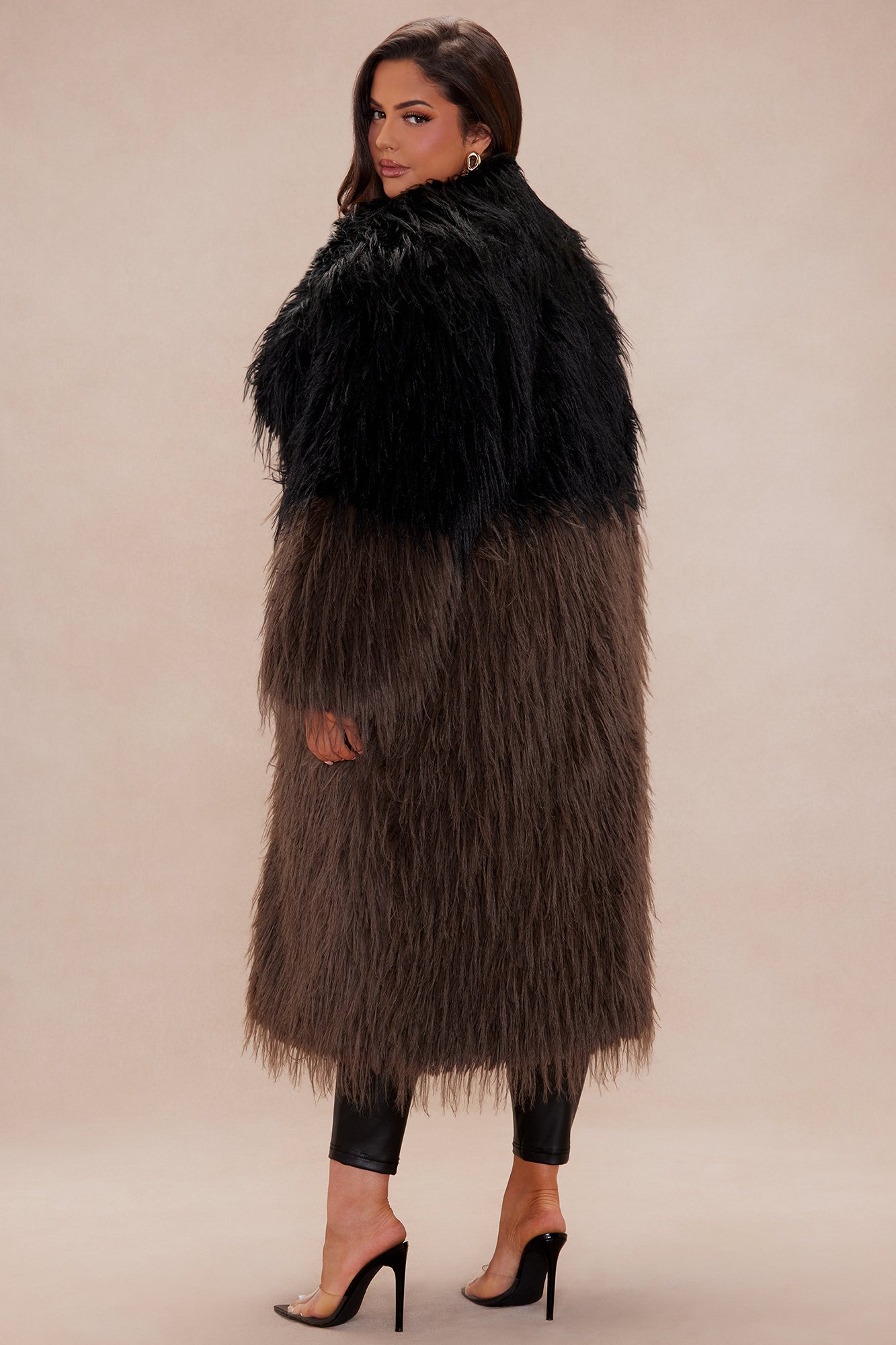 Luxury Faux Fur Coat Aspen - Black/Brown