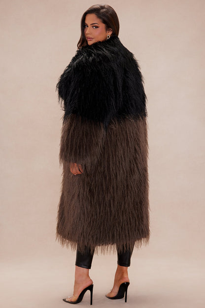 Luxury Faux Fur Coat Aspen - Black/Brown