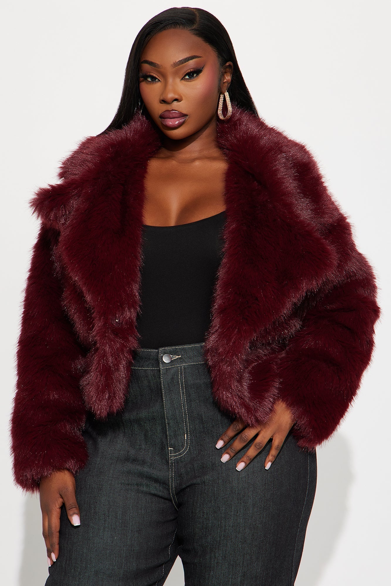 Chloe Short Faux Fur Coat - Wine