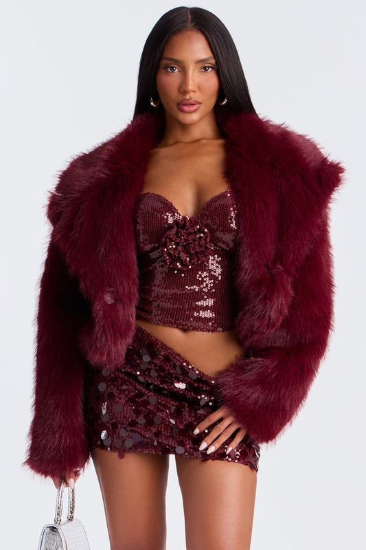 Chloe Short Faux Fur Coat - Wine
