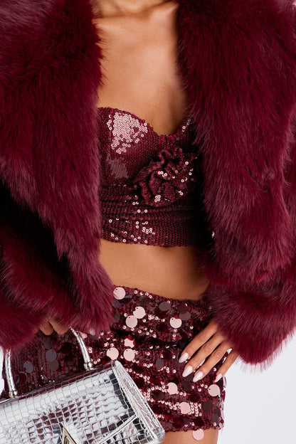 Chloe Short Faux Fur Coat - Wine