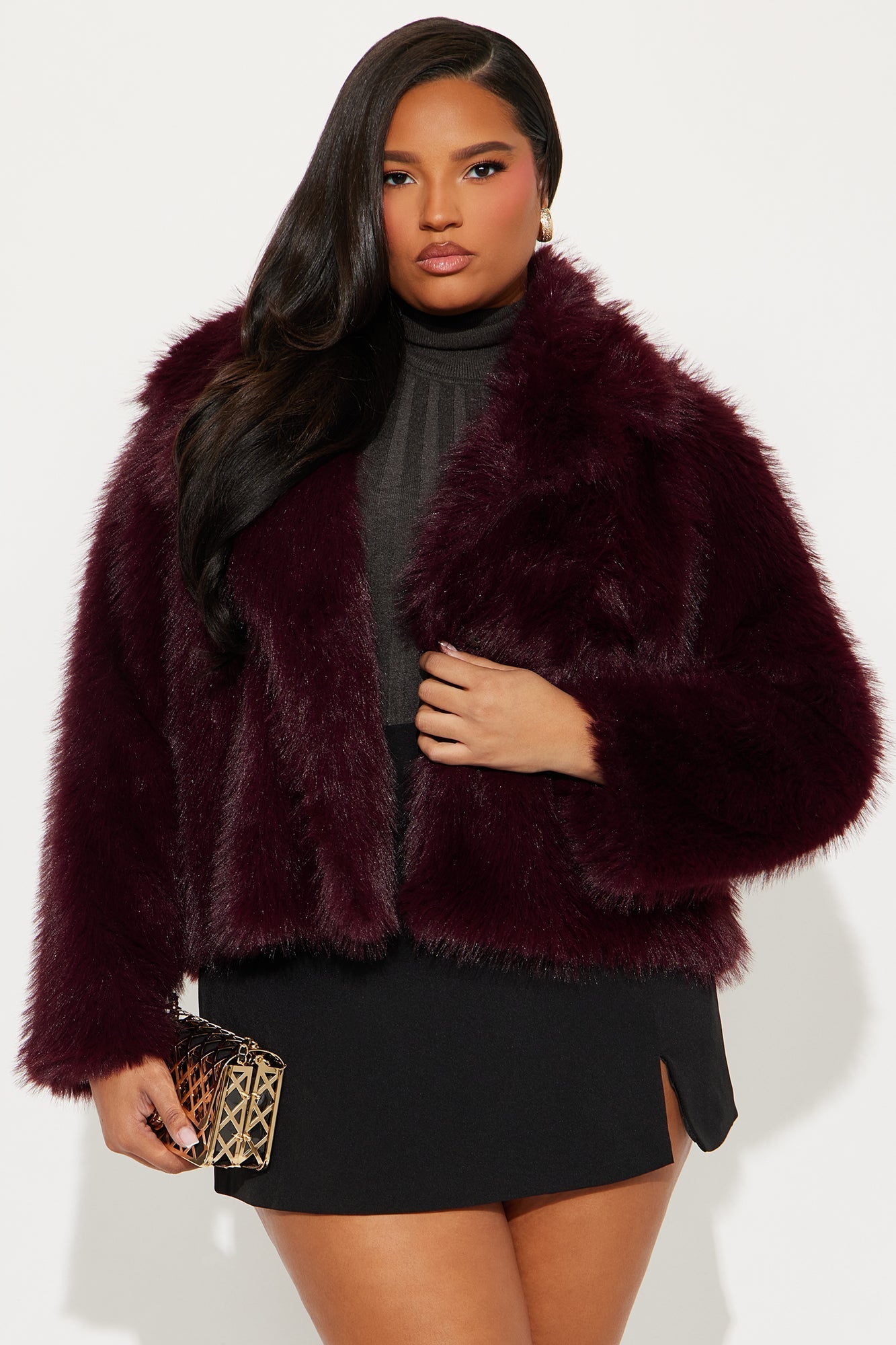 Kennedy Faux Fur Coat - Dark Red