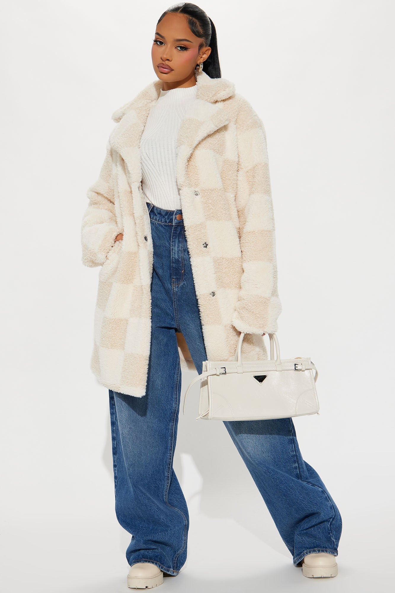 Sherpa Check On It Coat - Cream