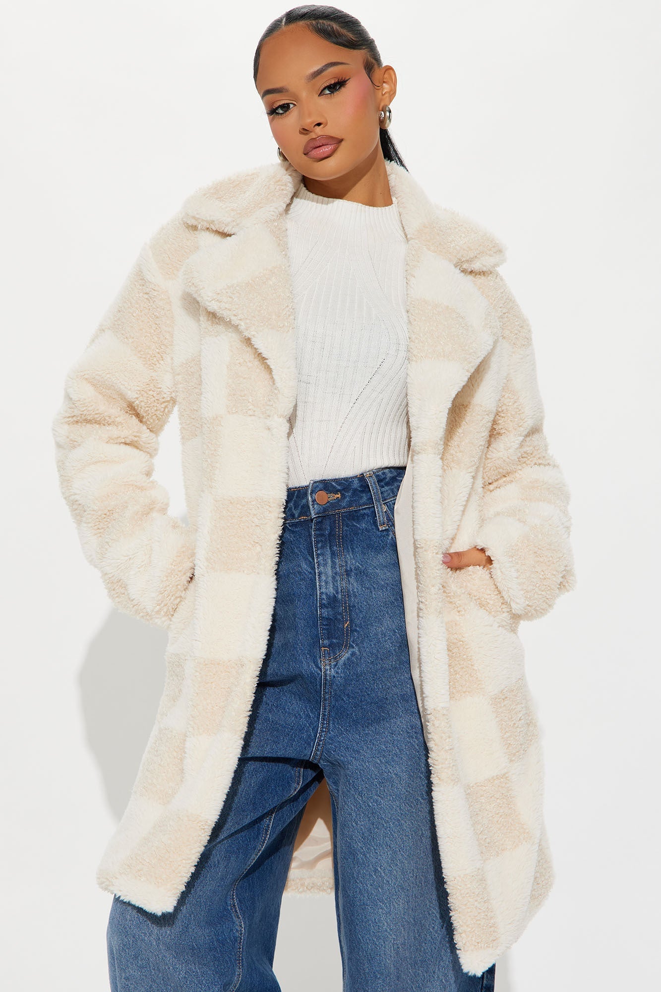 Sherpa Check On It Coat - Cream