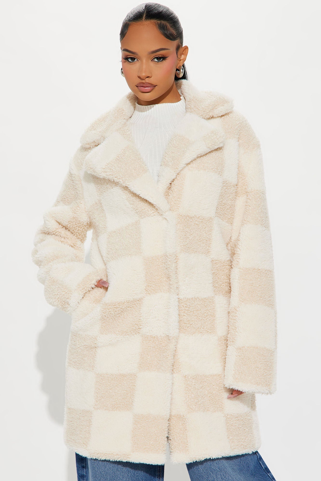 Sherpa Check On It Coat - Cream