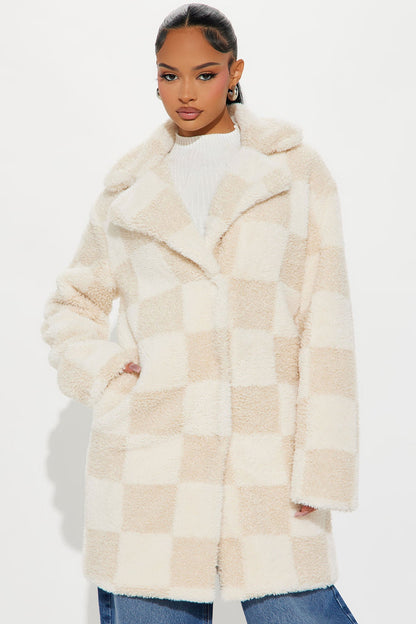Sherpa Check On It Coat - Cream